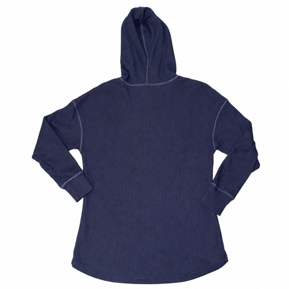 LL Bean Hoodie Womens Small Petite Navy Waffle Knit Thermal Pullover - Picture 3 of 5